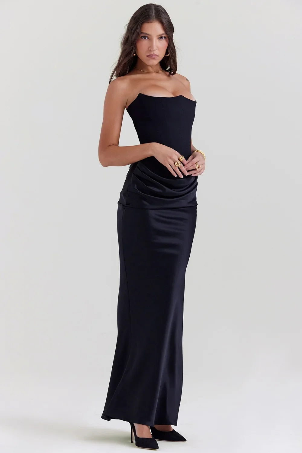 Mingmingxi 2025 Women's Evening Dress Strapless Pink Prom Party Dresses Sexy Satin Long Corset Dress Elegant Maxi Gala Dresses