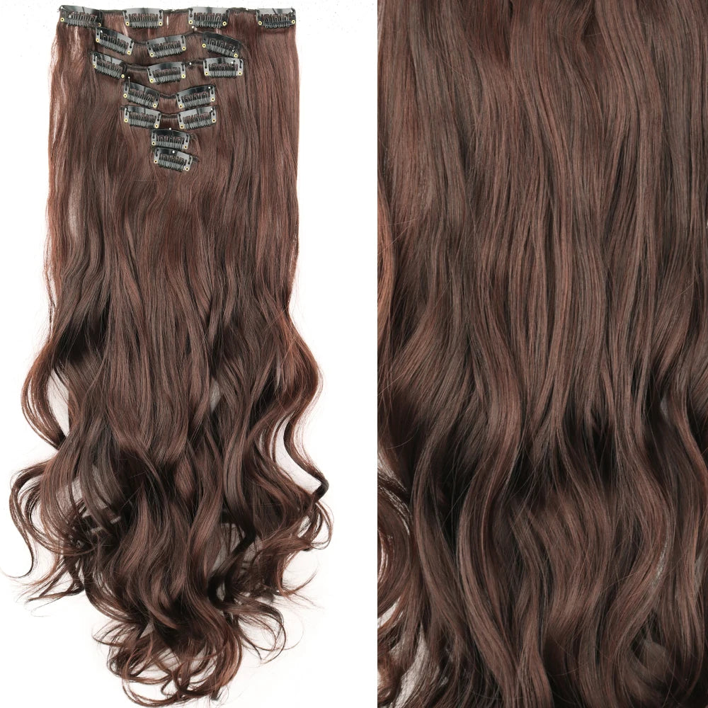 Long Straight Hairstyle 16 Clips 7Pcs/Set Hair Extensions Natural Synthetic Blonde Black Hairpieces Heat Resistant For Women