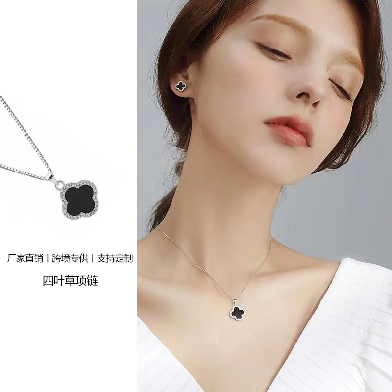 Lucky Four-leaf Clover CZ Necklace For Women's Dynamic Fashion Birthday Gift Clavicle Chain Versatile Fashion Accessories