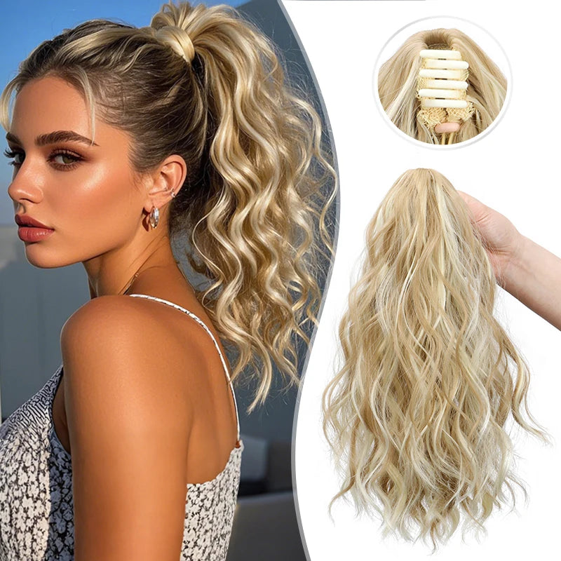 Clip-in Synthetic Hair Ponytail Extension Short Wavy Curled Clip-on Ponytail with Claw Clip Wine Red Hairpiece for Women