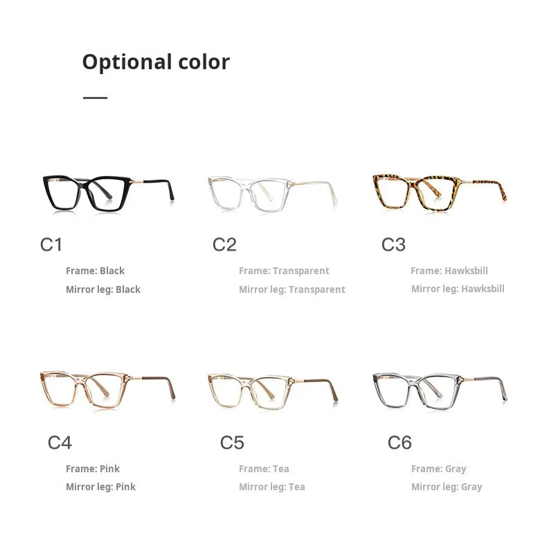 TFTB Fashion Trend Women Cat Eye Glasses Ultra Light TR90 Blue Light Blocking Alloy Optical Prescription Eyeglasses Frame 138mm