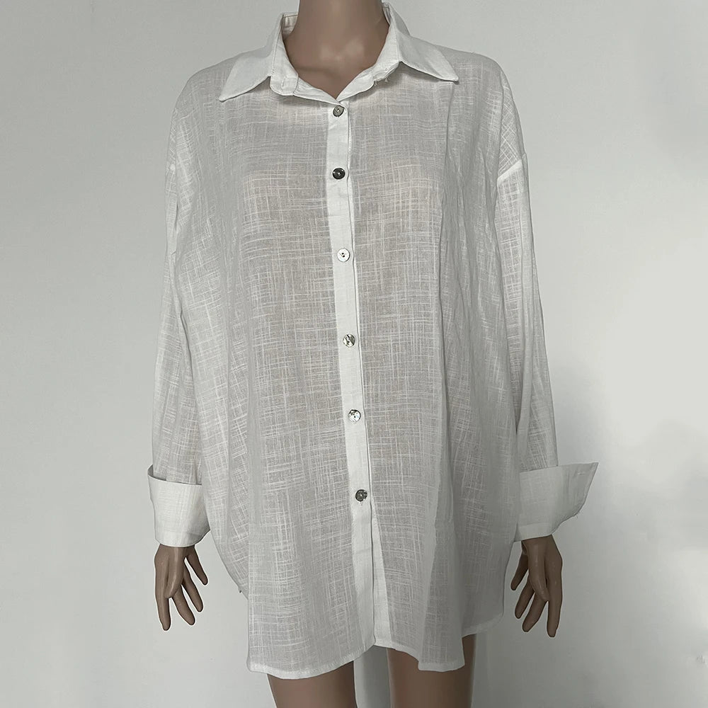 D.Nale K White Women's Shirts Elegant Long Sleeve Loose-Fitting Woman Blouse New Vintage Basic Top Collar Shirt for Women