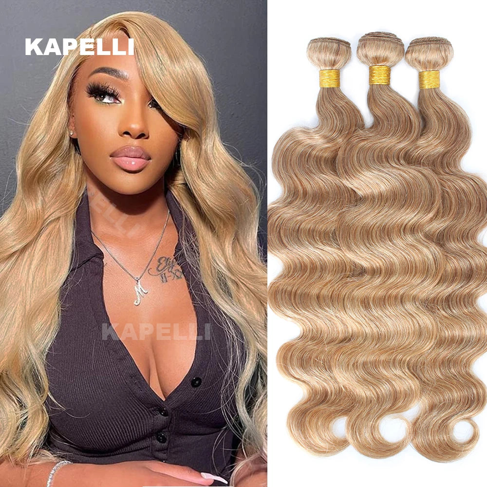 #27 Honey Blonde Human Hair Bundles with Closure Body Wave Bundles Hair With 4x4 Closure Brazilian Hair Weave Bundles Hair Remy