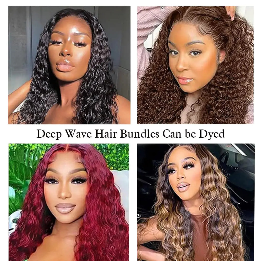 Human Hair Bundles with Closure Deep Wave 3 Bundles with 4x4 Lace Closure 100% Unprocessed Brazilian Virgin Curly Closure Bundle