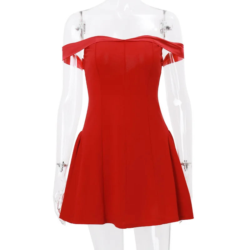 Candyhot Solid Off Shoulder Backless Sleeveless Zipper Mini Dresses Elegant Fashion Bodycon Dress Fall Evening Party Vestidos