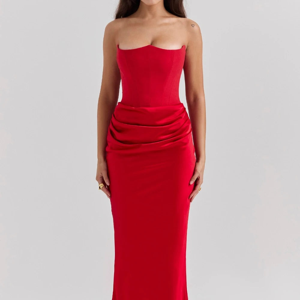 Mingmingxi 2025 Women's Evening Dress Strapless Pink Prom Party Dresses Sexy Satin Long Corset Dress Elegant Maxi Gala Dresses