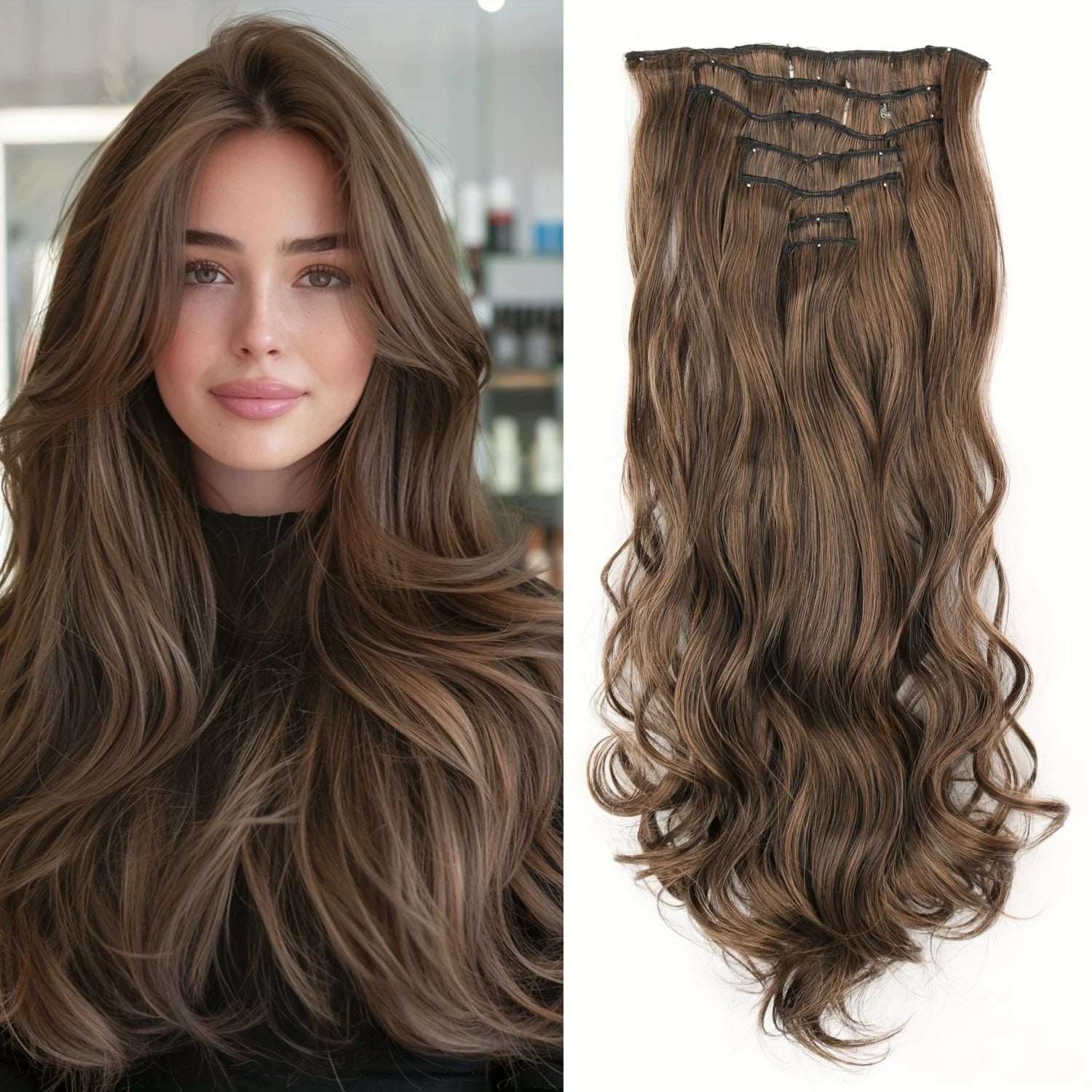 Long Straight Hairstyle 16 Clips 7Pcs/Set Hair Extensions Natural Synthetic Blonde Black Hairpieces Heat Resistant For Women