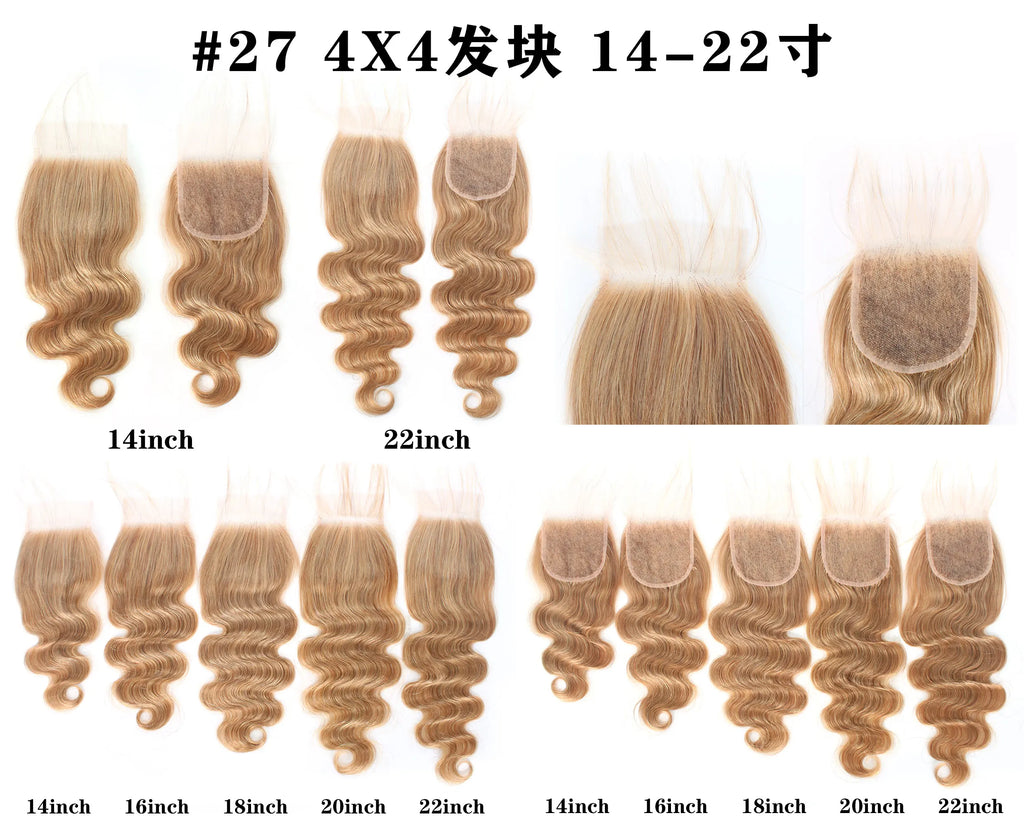 #27 Honey Blonde Human Hair Bundles with Closure Body Wave Bundles Hair With 4x4 Closure Brazilian Hair Weave Bundles Hair Remy