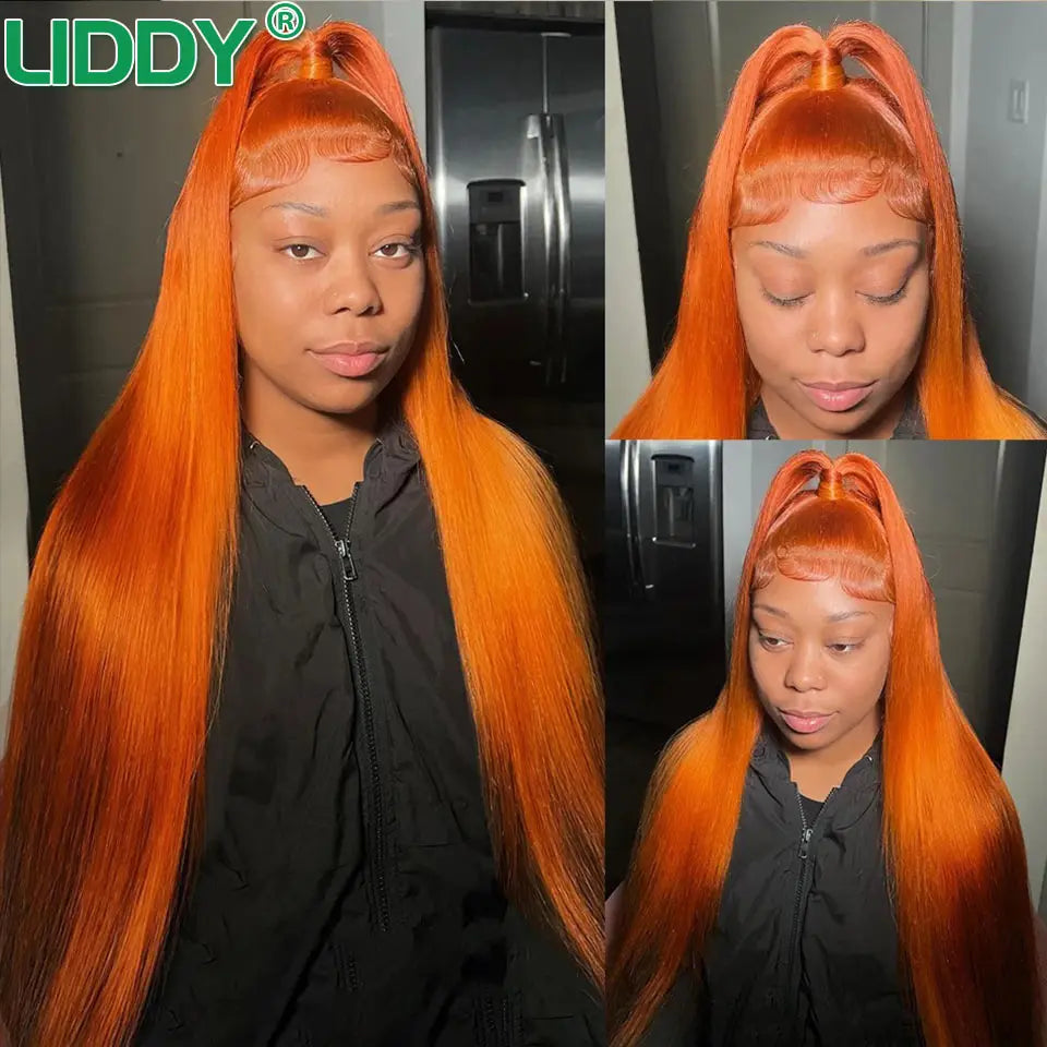30 Inch Straight Orange Ginger Lace Front Wigs Human Hair 350 Colored Brazilian 360 HD Transparent Lace Frontal Wigs For Women