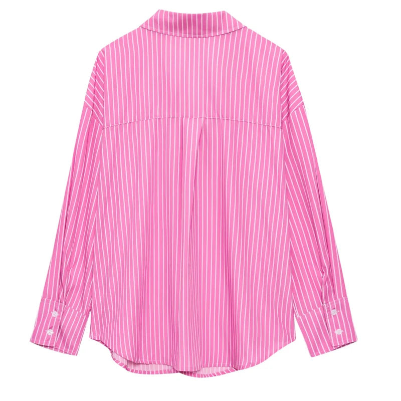 HXAO 2025 Shirts Blouses New Long Striped Shirt Women Long Sleeve Casual Shirts Large Tops Summer Plain Button Up Shirts 088