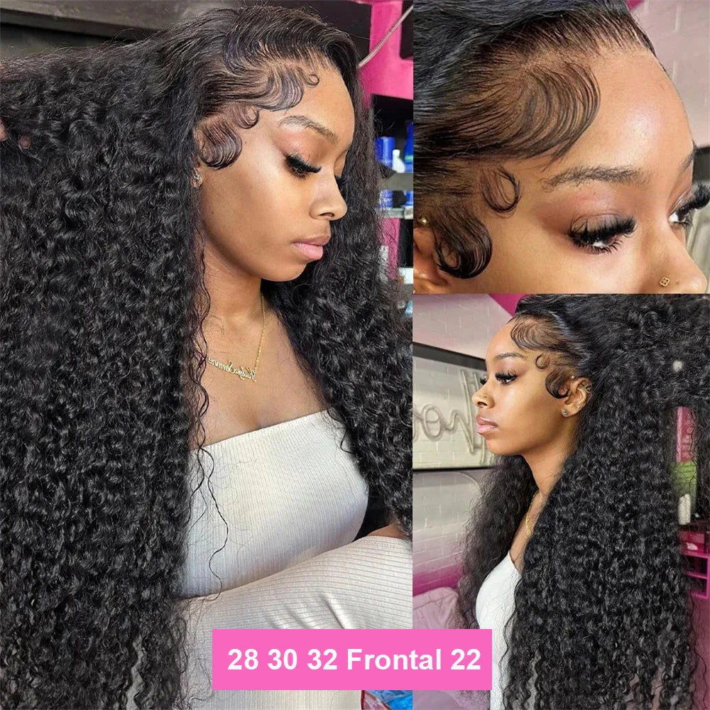 Deep Water Wave Bundles With Closure Frontal 100% Unprocessed Raw Human Hair Full And Thick 3 Bundles With 13x4 HD Lace Frontal