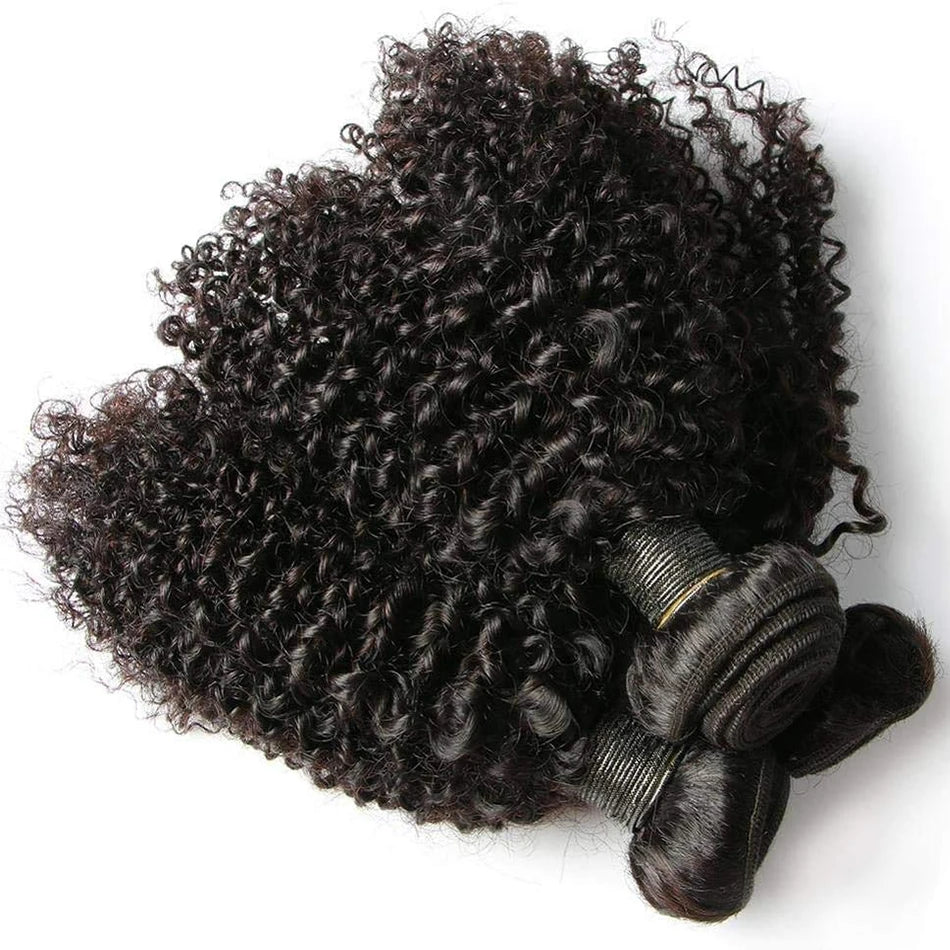15A Kinky Curly Human Hair 3 Bundles With Closure Brazilian Virgin Hair Short Water Wave Bunldes With Frontal 13x4 Tissage