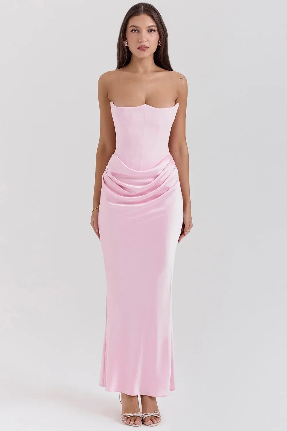 Mingmingxi 2025 Women's Evening Dress Strapless Pink Prom Party Dresses Sexy Satin Long Corset Dress Elegant Maxi Gala Dresses