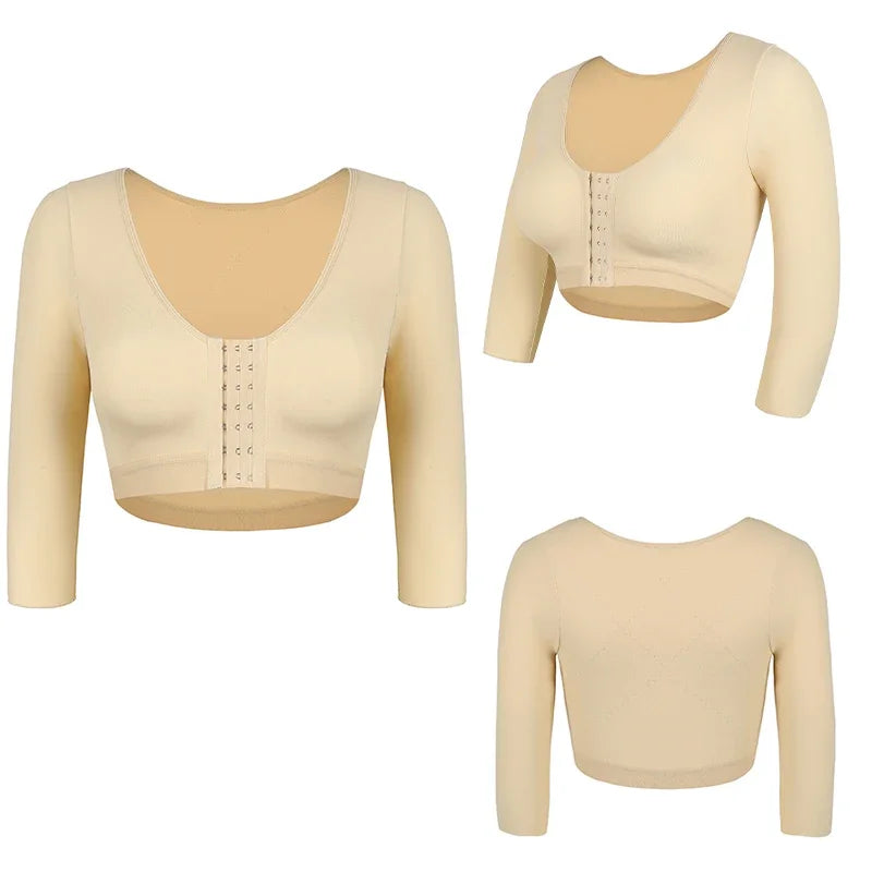 Upper Arm Shaper Sleeve Compression Top Women Push Up Breast Post Surgery Front Closure Bra Shapewear Back Support Cropped Tops