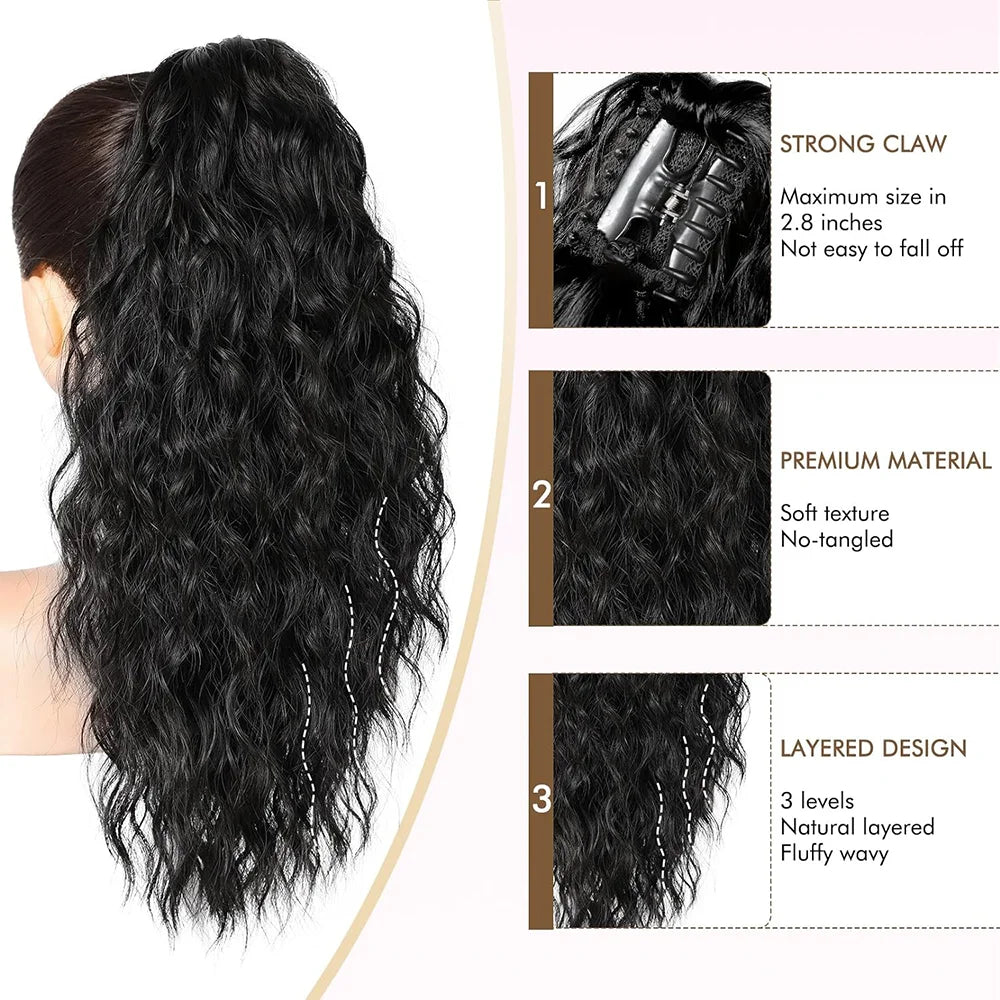 Chic Curly Wave Claw Clip Ponytail Extension | Natural-Looking, Easy Use Synthetic Hair for Everyday Elegance