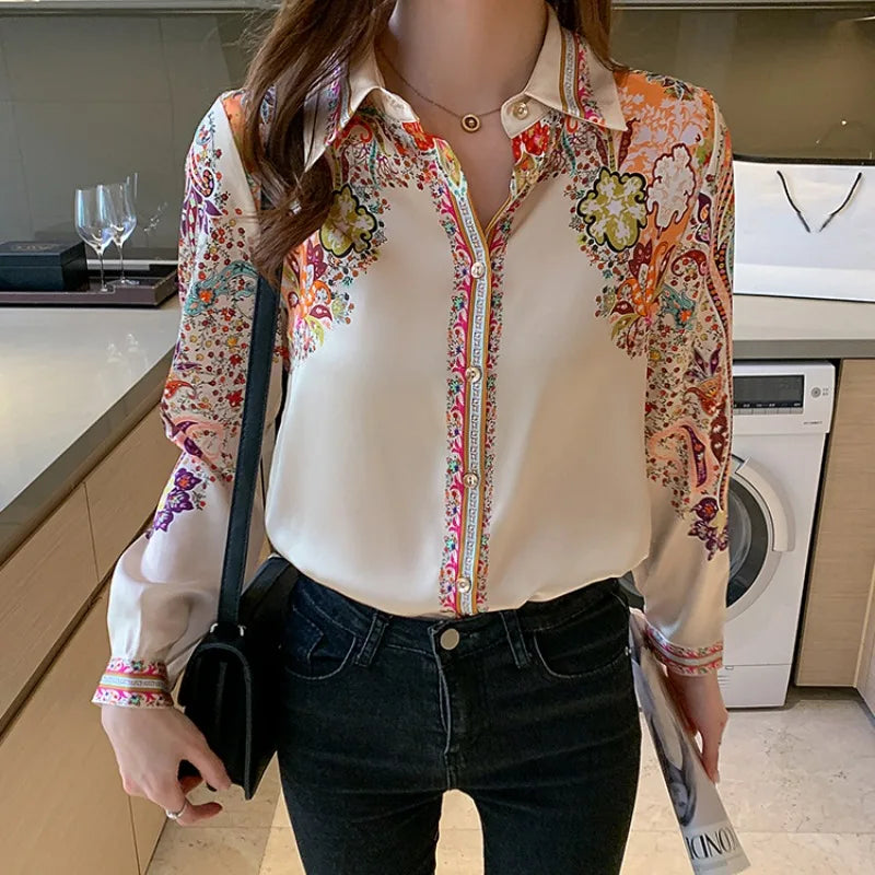 Autumn Long Sleeve Shirts Casual Tops Spring Fashion Women Floral Print Blouse Tops Ladies Shirts Clothes Blusa Elegant 18440
