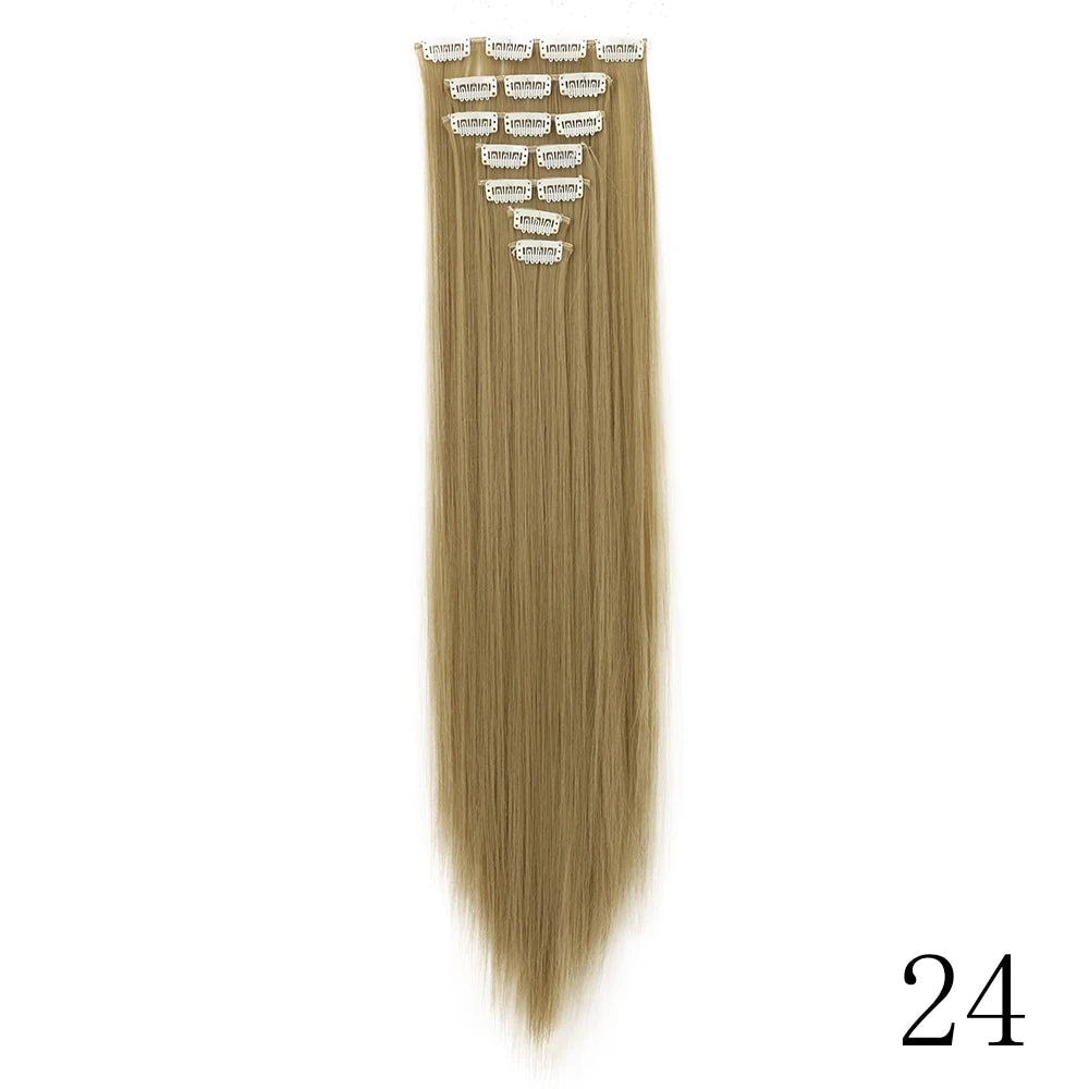 LANSA 7Clips Long Straight Synthetic Clip On Hair Extensions Cheveux Clip Naturel High Temperature Fiber Black Brown Hairpiece