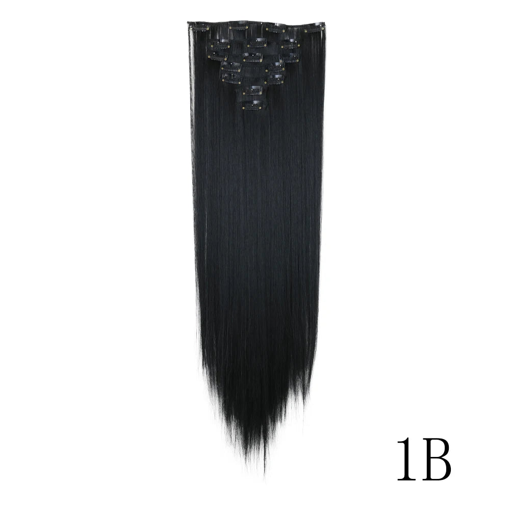 LANSA 7Clips Long Straight Synthetic Clip On Hair Extensions Cheveux Clip Naturel High Temperature Fiber Black Brown Hairpiece