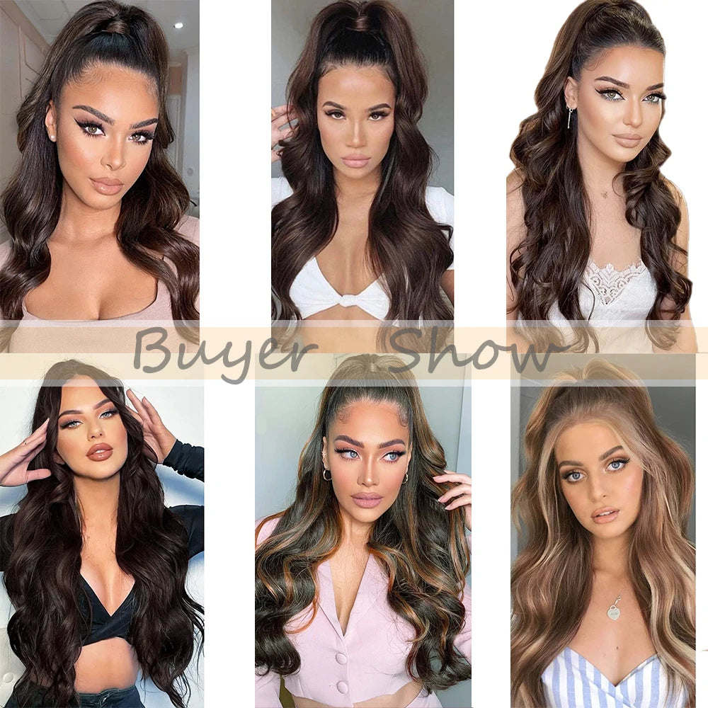 Synthetic Claw Clip Ponytail Hair Extension 24Inch Long Straight Ponytail Hair For Women Black Brown Pony Tail Hair Hairpiece