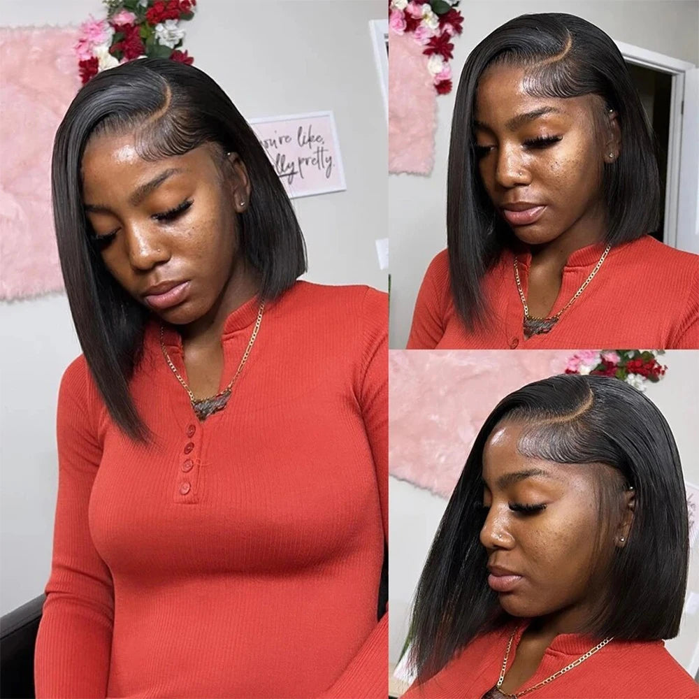 Vietnamese Bone Straight Bob Human Hair Short Wig Hair 13x4 Lace Frontal Bob Wig 100% Human Hair Preplucked Wig 12 14 inch 200%