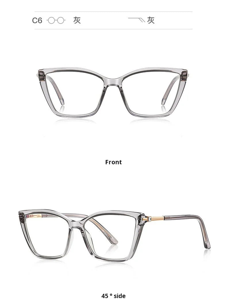 TFTB Fashion Trend Women Cat Eye Glasses Ultra Light TR90 Blue Light Blocking Alloy Optical Prescription Eyeglasses Frame 138mm