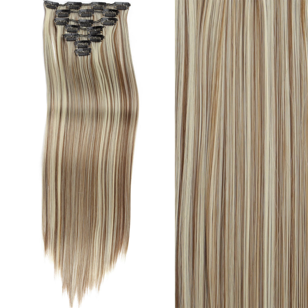 7Pcs/Set 16 Clips Hair Extension Black Long Straight Natural Hair Ombre Hairpiece Heat Resistant Fiber For Women Hairstyle