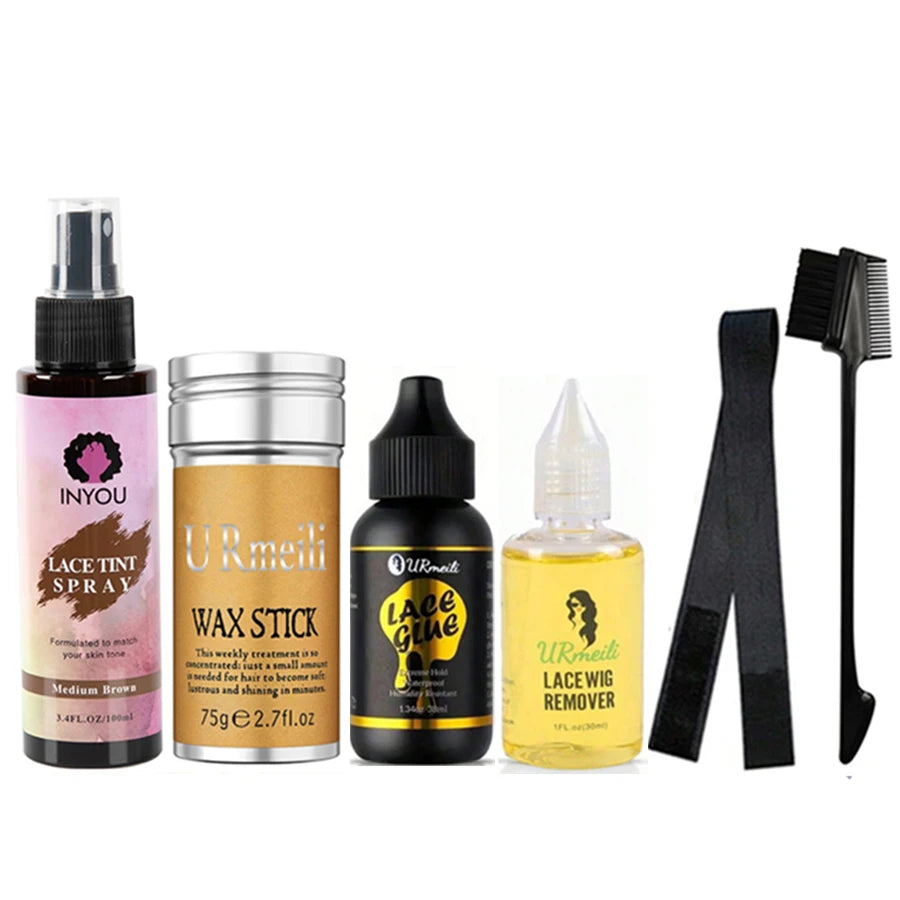 6Pcs Lace Wig Glue Kit with Lace Tint Spray Wig Installation Tool Set Includes Hair Wax Stick Lace Adhesive And Glue Remover