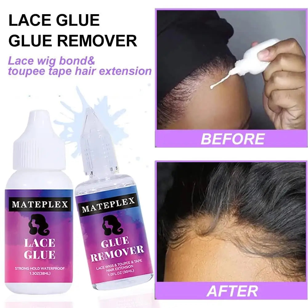 Wig Glue Waterproof Lace Glue Strong Hold Wig Adhesive for Toupee Frontal Professional Glue for Lace Front Wigs+Adhesive Remover