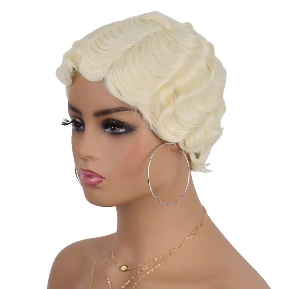 Finger Wave Synthetic Wig Short Mommy Hair Curly Wigs for Black Women Lady Nuna Wig 1920s Cosplay Costume Halloween Party