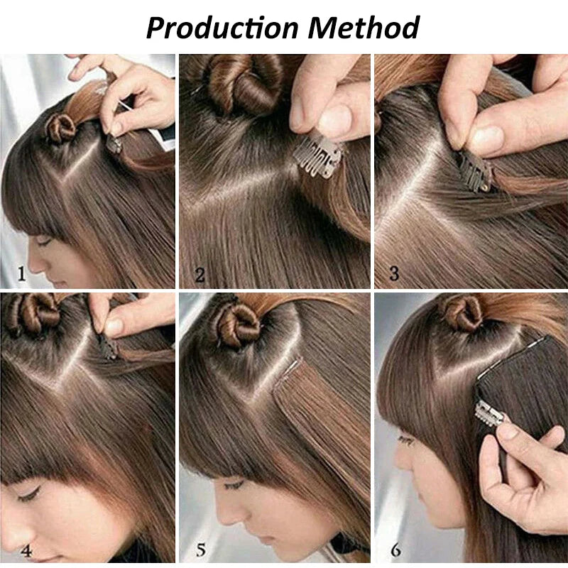 16Clips Synthetic 24Inch Long Curly Hair Hairpiece Heat Resistant Hair Extension Clips In Black Brown Blonde for Women