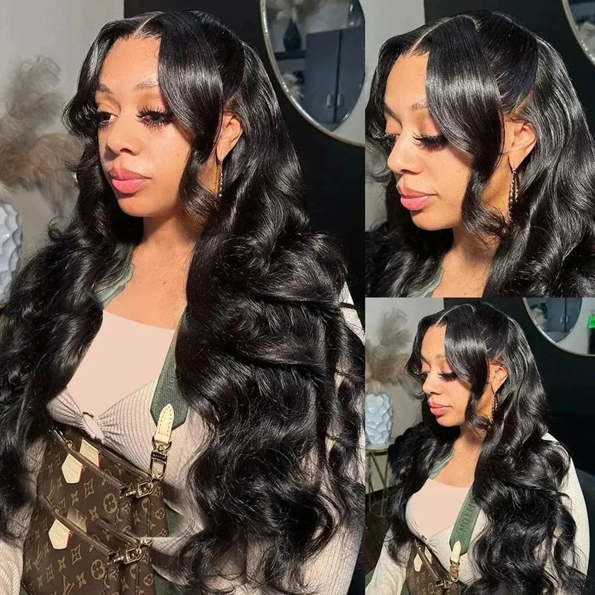 Loose Wave Black Color Synthetic Soft 13X4 HD Lace Frontal Wig For Black Women Prepucked Bleach Knots Glueless Wig Daily Party