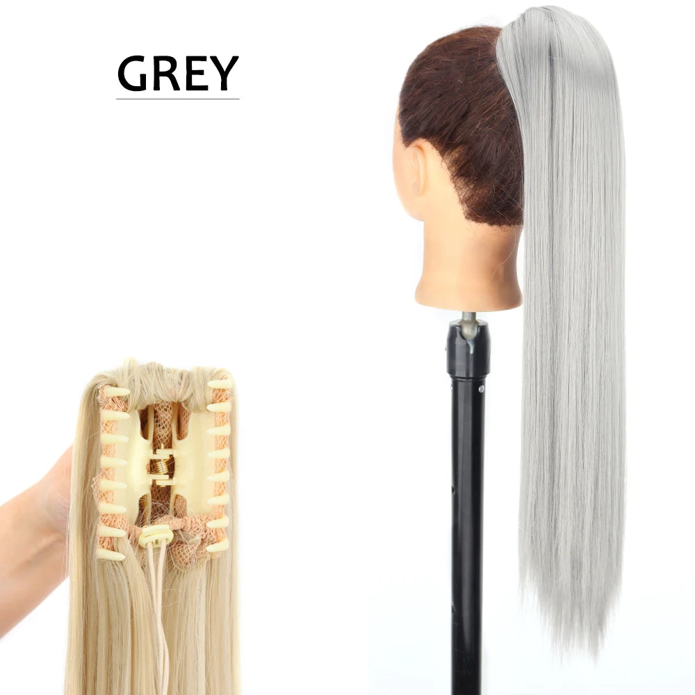 Synthetic Claw Clip Ponytail Hair Extension 24Inch Long Straight Ponytail Hair For Women Black Brown Pony Tail Hair Hairpiece