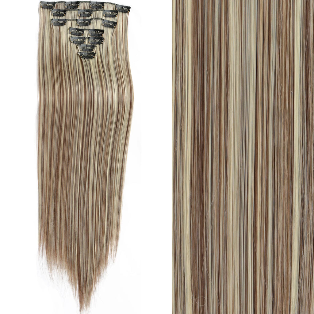7Pcs/Set 16 Clips Hair Extension Black Long Straight Natural Hair Ombre Hairpiece Heat Resistant Fiber For Women Hairstyle