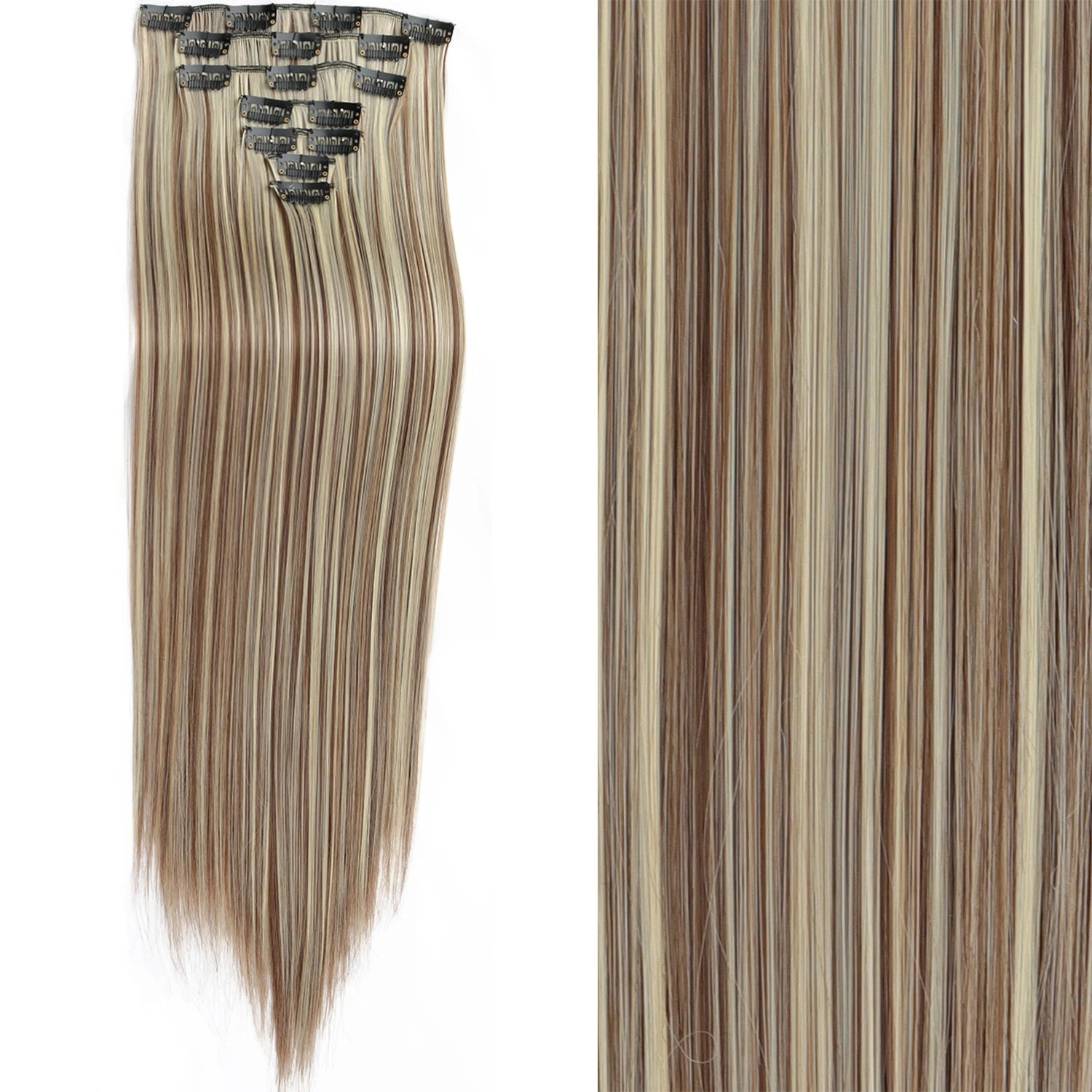 7Pcs/Set 16 Clips Hair Extension Black Long Straight Natural Hair Ombre Hairpiece Heat Resistant Fiber For Women Hairstyle
