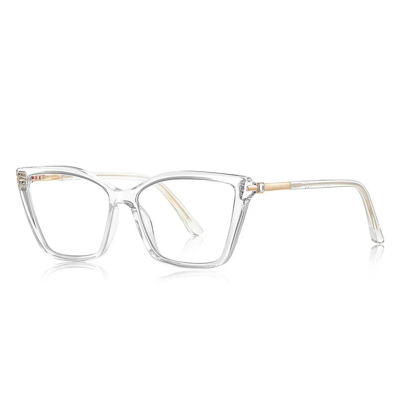 TFTB Fashion Trend Women Cat Eye Glasses Ultra Light TR90 Blue Light Blocking Alloy Optical Prescription Eyeglasses Frame 138mm