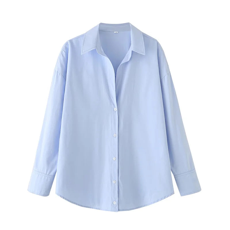 HXAO 2025 Shirts Blouses New Long Striped Shirt Women Long Sleeve Casual Shirts Large Tops Summer Plain Button Up Shirts 088