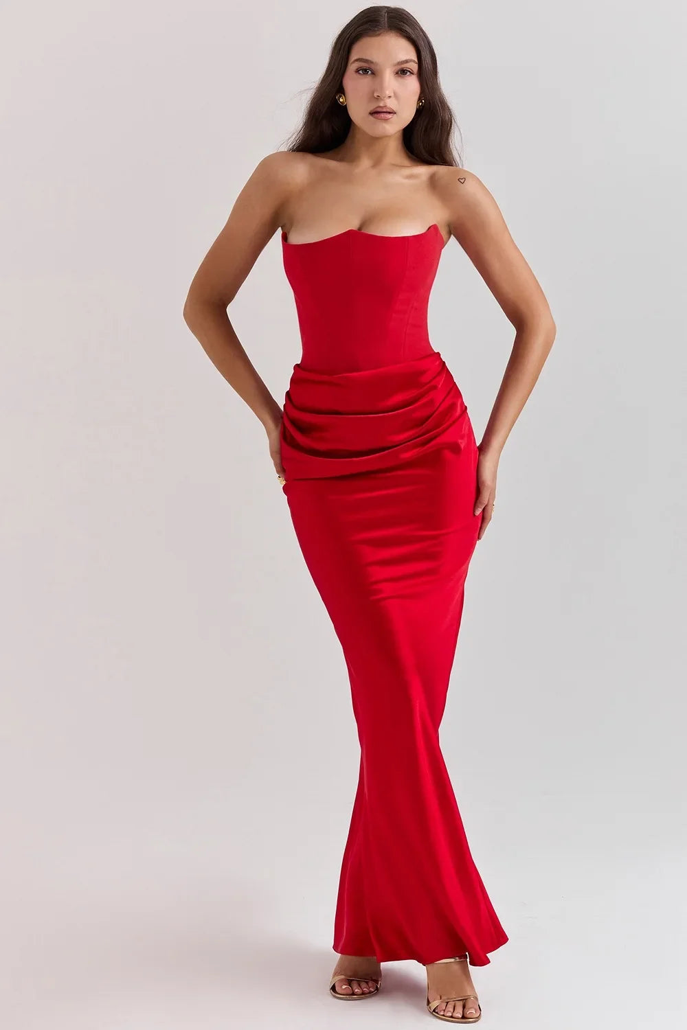 Mingmingxi 2025 Women's Evening Dress Strapless Pink Prom Party Dresses Sexy Satin Long Corset Dress Elegant Maxi Gala Dresses