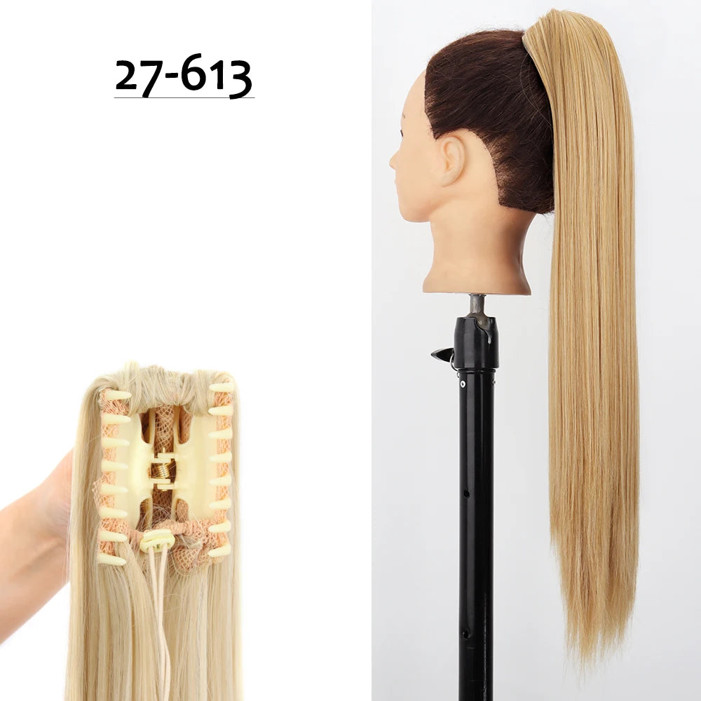 Synthetic Claw Clip Ponytail Hair Extension 24Inch Long Straight Ponytail Hair For Women Black Brown Pony Tail Hair Hairpiece