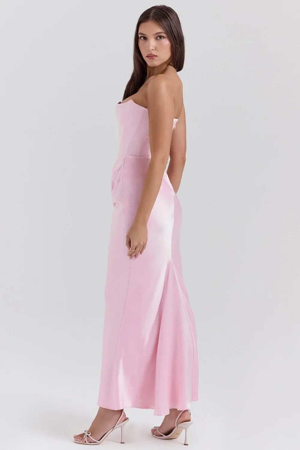 Mingmingxi 2025 Women's Evening Dress Strapless Pink Prom Party Dresses Sexy Satin Long Corset Dress Elegant Maxi Gala Dresses
