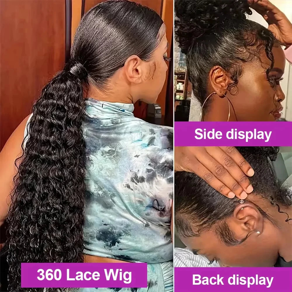Invisible Strap 360 HD Full Lace Wig Human Hair Glueless Wig Pre Cut Lace 200 Density Deep Curly 360 Lace Front Wig Preplucked