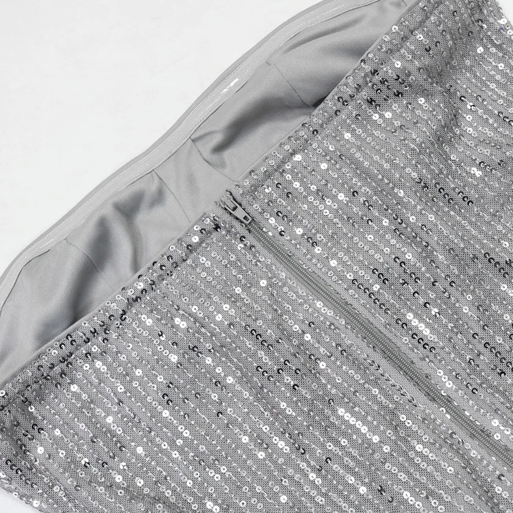 Strapless Sexy Sequin Dress Women Party Dresses Sleeveless Bodycon Vestidos Slim Night Club High Waist Knee Length Patchwork