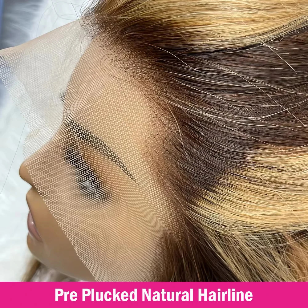 Body Wave 4/27 Color Short Bob Wig Ombre Blonde 13x4 Lace Frontal Wig Highlight Brown Mix Blonde 100% Human Hair Preplucked Bob