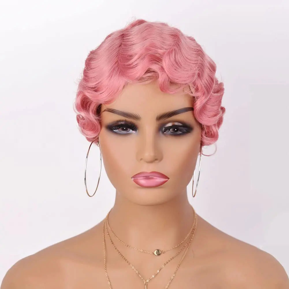 Finger Wave Synthetic Wig Short Mommy Hair Curly Wigs for Black Women Lady Nuna Wig 1920s Cosplay Costume Halloween Party