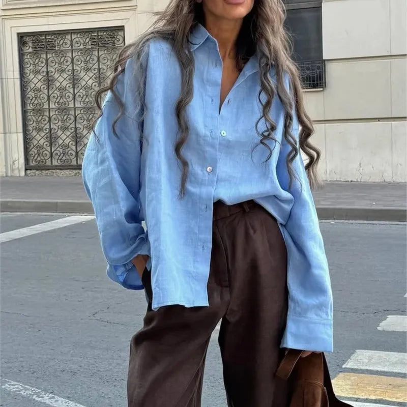 D.Nale K White Women's Shirts Elegant Long Sleeve Loose-Fitting Woman Blouse New Vintage Basic Top Collar Shirt for Women