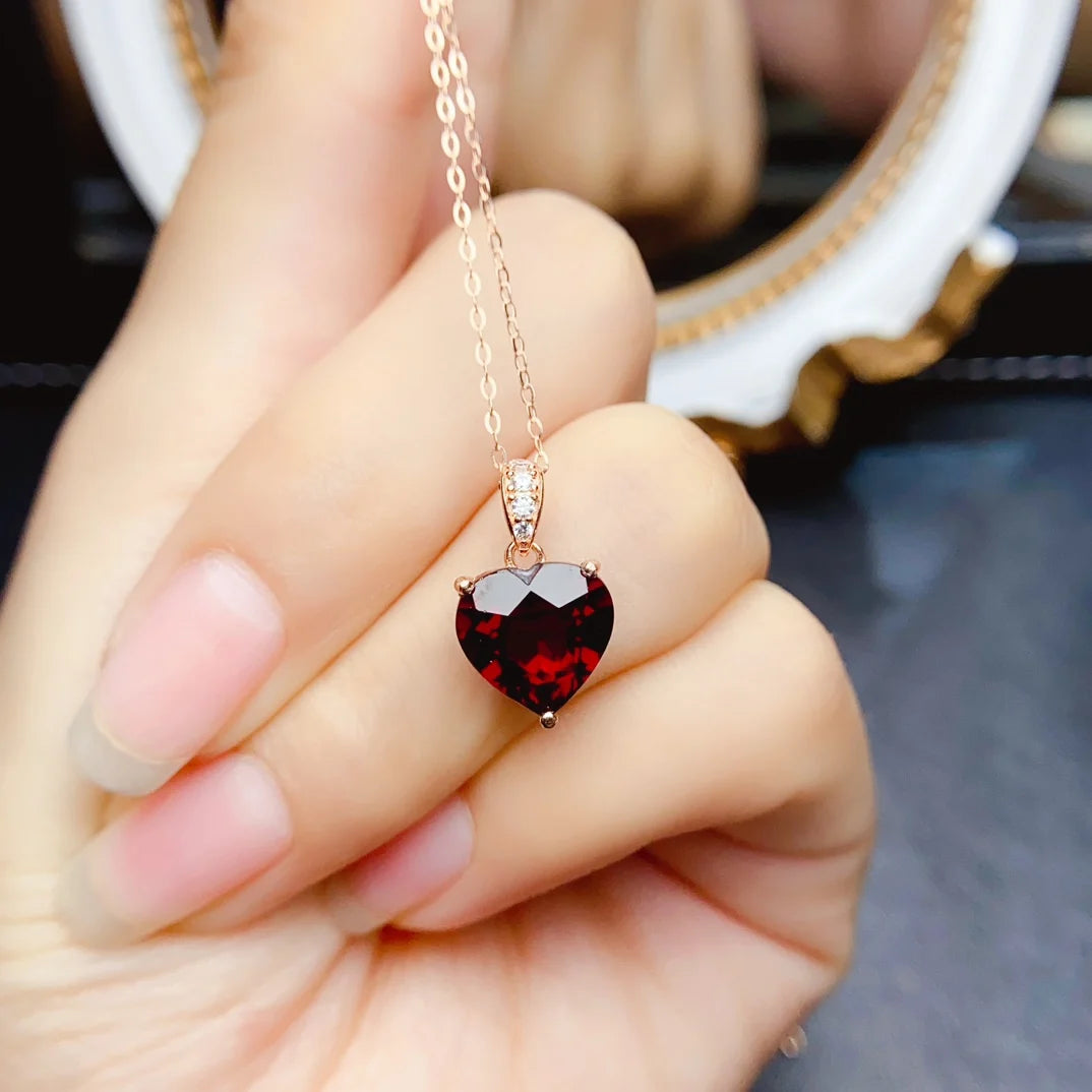 FS S925 Sterling Silver 10mm Heart-shaped Natural Garnet Pendant for Women Fine Charm Weddings Jewelry Certificate MeiBaPJ