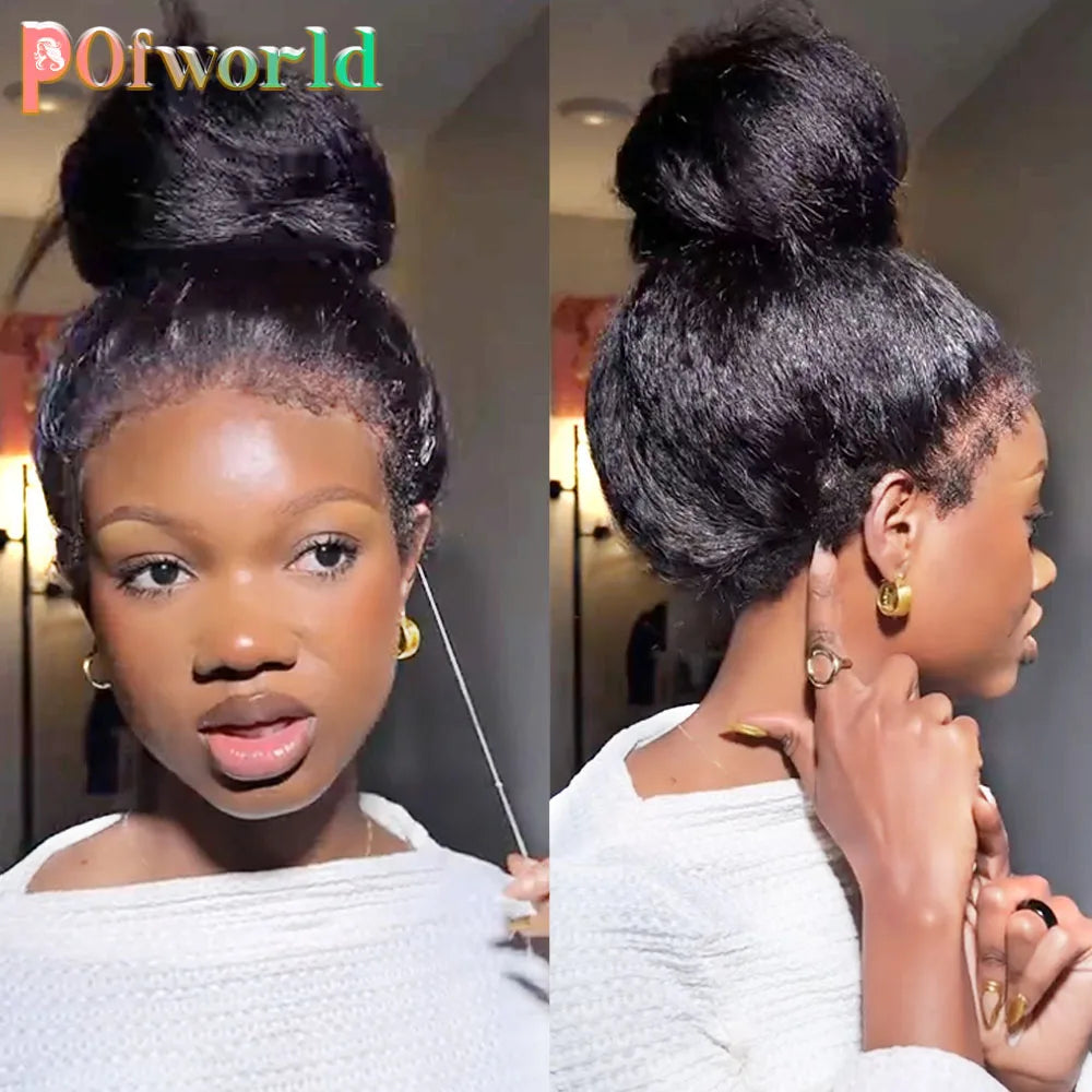Kinky Straight 13x6 HD Lace Frontal Wig Invisible Drawstring Strap 360 Full Lace Glueless Wig 30 Inch Lace Front Wigs Human Hair