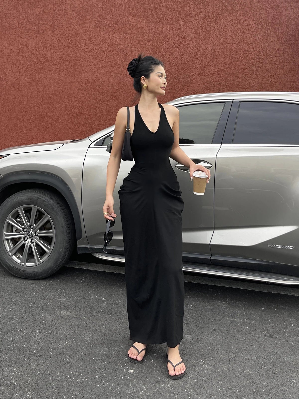 Spicy Girl V-neck Hanging Neck Sleeveless Dress Elegant Women's Summer New High Waist Slim Pleated Wrapped Hip Dresses ORPT