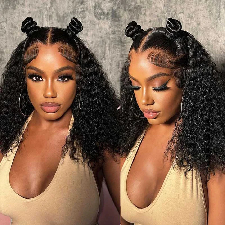 15A Kinky Curly Human Hair 3 Bundles With Closure Brazilian Virgin Hair Short Water Wave Bunldes With Frontal 13x4 Tissage