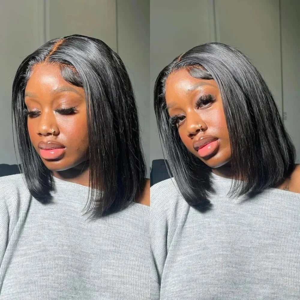 Vietnamese Bone Straight Bob Human Hair Short Wig Hair 13x4 Lace Frontal Bob Wig 100% Human Hair Preplucked Wig 12 14 inch 200%