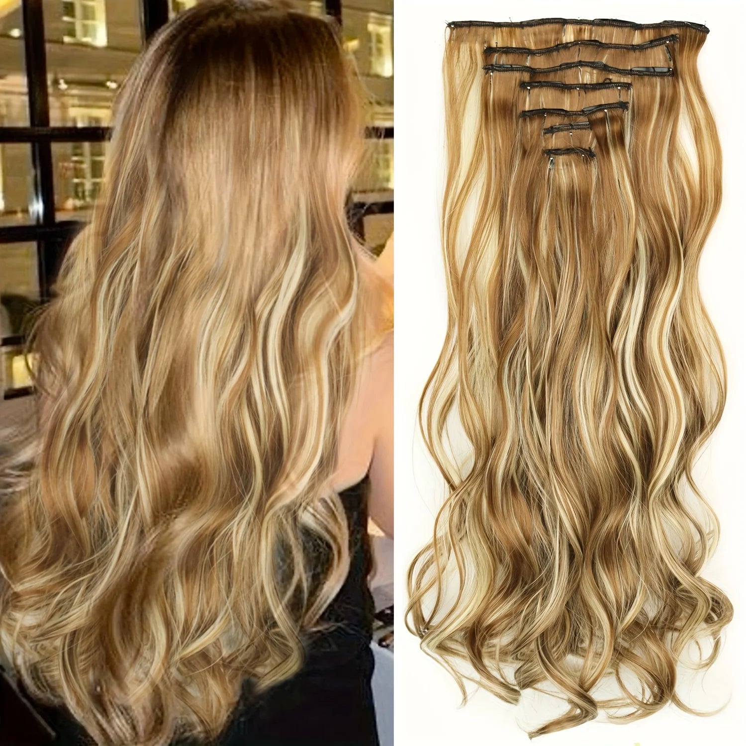 Long Straight Hairstyle 16 Clips 7Pcs/Set Hair Extensions Natural Synthetic Blonde Black Hairpieces Heat Resistant For Women